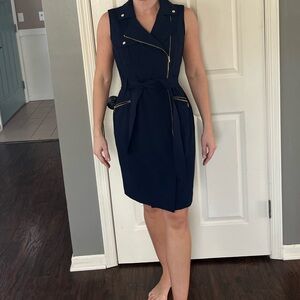 Calvin Klein Navy Sleeveless Dress with Gold Accents